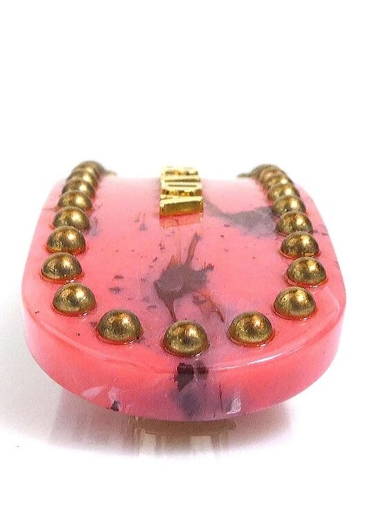 Auth PRADA Barrette Hair Clip Pink/Gold Resin/Metal main image 9